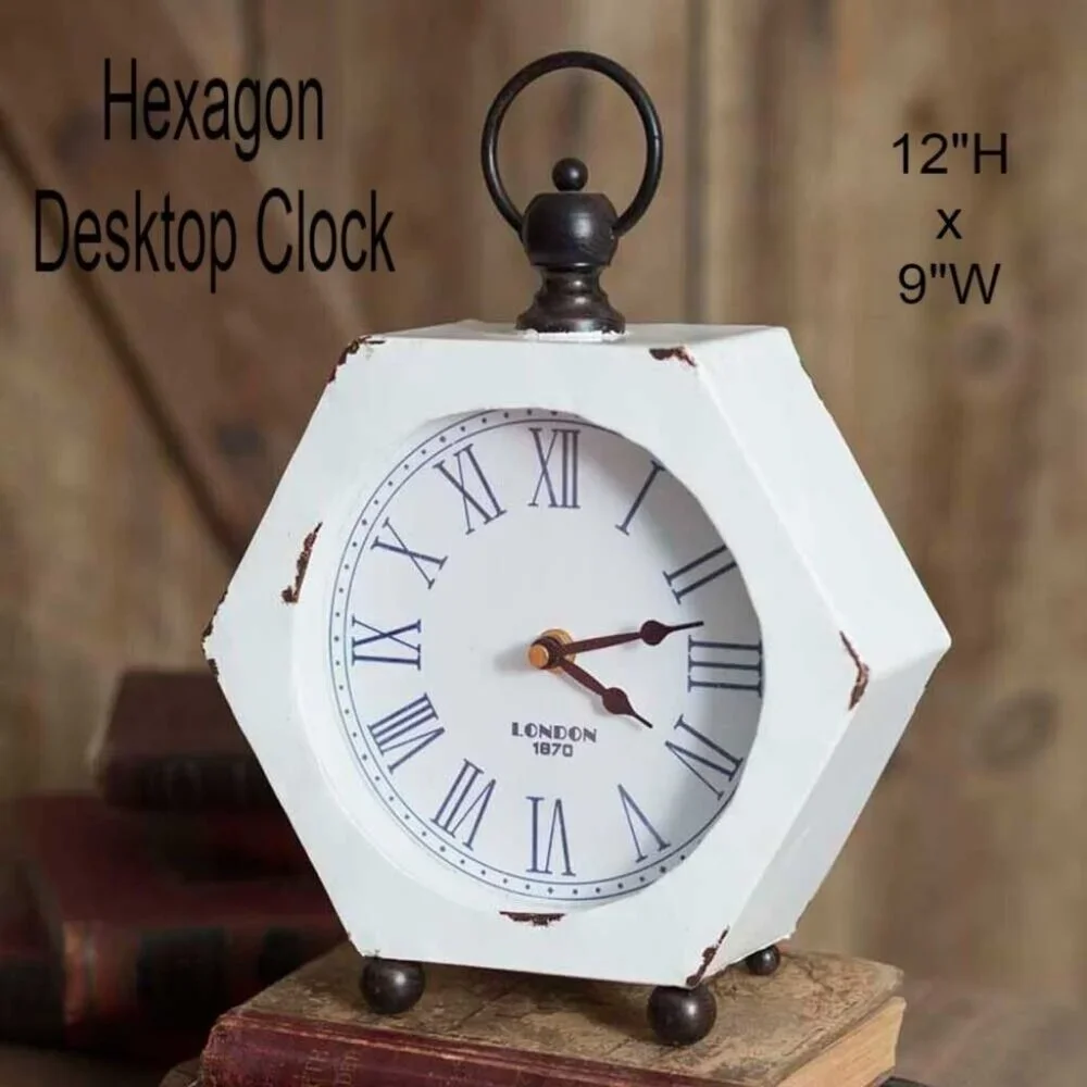 Hexagon Desktop Clock Reproduction Primitive Farmhouse Battery‎ Operated